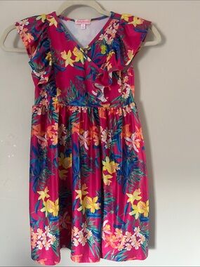Tommy Bahama Girls Fuchsia Tropical Floral Ruffle Dress Sz 6